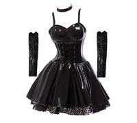 haikyuu Women Black Pu Leather Dress With Choker Stocking Garters Anime Cosplay Costume Goth Gothic Skirt (black, large)