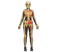 haikyuu Women Skeleton Cosplay Costume With Hat Day of the Dead Costume Halloween Skull Outfit Bone Goth Catsuit (golden, x-large)