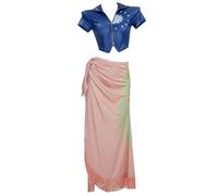 haikyuu Women's Cosplay Costume Top and Wrap Skirt Decorated with Floral Pattern and Tassel, Multicolored, S