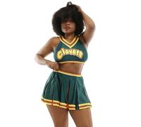 Haikyuu Women's Halloween Cheerleader Cosplay Costume Cheerleading Outfit Cheer Uniform Top Skirt Set, Green, XXL