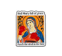 Hail Mary Full Of Grace Punch The Devil In The Face Pin Brooch, Catholic Humor Enamel Pin, Gift For Catholic Friend Christian Mom, Holy But Hilarious Brooches, Strong Faith Lapel Badge, Religious Meme