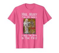 Hail Mary Full of Grace Punch The Devil in The Face T-Shirt, Men, Pink Heather, X-Large