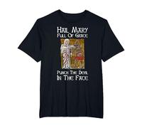 Hail Mary Full of Grace Punch The Devil in The Face T-Shirt, Men's Big and Tall, Black, 2X Tall