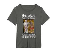 Hail Mary Full of Grace Punch The Devil in The Face T-Shirt, Women's Plus, Asphalt Grey, 1X