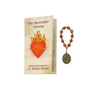 Hail Mary Gifts Catholic & Religious Men OR Womens Antique Gold RED MARBELINE Beads with Booklet ON How to Pray The Surrender NOVENA
