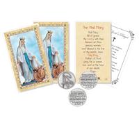Hail Mary Prayer Card - Italian Blessed Mother Mary Pocket Token, The Lord's Prayer - Laminated Holy Mother Card, Catholic Coins for Daily Prayers - Set of 7 Items