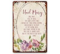 Hail Mary Prayer Metal Tin Sign Bible Verse Wall Art, Scripture Art, Christian Quote Print, Nursery Bible Quote Poster Pictures for Living Room Paintings for Bedroom 12x16 Inch