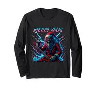 Hail Santa Pagan Happy Solstice Christmas Metal Rock Guitar Long Sleeve T-Shirt