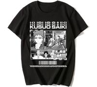 HAILAJUN Matan Japan Anime The Disastrous Life of Saiki K Print T-Shirt Saiki Kusuo Cartoon Short Sleeve Casual Oversized T-Shirts Streetwear Black Black L