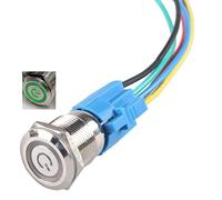 Hailege Latching Push Button Switch 16MM 12V-24V 5A 1NO1NC Fixed Self-locking Power Button Switch Stainless Steel Metal Angel Eye LED Light Key with Socket Plug Wire