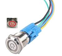 Hailege Latching Push Button Switch 16MM 12V-24V 5A 1NO1NC Fixed Self-locking Power Button Switch Stainless Steel Metal Angel Eye LED Light Key with Socket Plug Wire