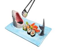 Hailerio Shark Plate, Ceramic Shark Sushi Plate, Shark Dipping Plate, Shark Shape Porcelain Sushi Platter, Japanese Style Porcelain Food Platter, Artistic Food Serving Trays with Soy Sauce Holder