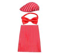 Hailerio Waiter Costume,1950s Adjustable Red White Striped Uniform | Movie Night Costume with Hat and Red Bow Ties - for Celebration Theater Performance Role Play Party Birthday