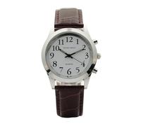 Hailiky English Talking Watches Quartz Watch Brown Leather Band for The Blind The Elderly or People with Visual impairments