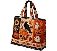 hailiwangg Halloween Tote Bag 2026 Cute Trick Or Treat Boo Bags Shoulder Strap Padded Pumpkin Cats Witch Novelty Print Reusable Handbag