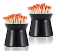 Haillai 2 Pack Match Holder with 6 Pcs Strikers, Handmade Ceramic Match Box for All Matches, Cute Home Decor Match Jar with Striker for Candle, Fireplace, Parlor. (Sold Without Matches) (Black)
