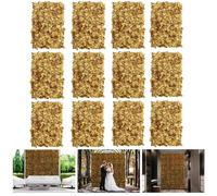 HAILM 3D Flowers Wall Panel 16X24 Inch, Artificial Flower Wall Background Silk Rose Mat for Home Party Wedding Backdrop Wall Decor Stage Photo Backdrop Floral Wall Arrangement, Gold,12Pcs
