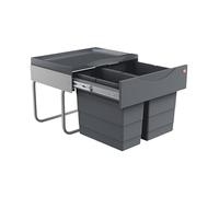 Hailo 3644901 Bin | Double Space-Saving Tandem | 18 + 12 L Inner Bin | from 50 cm Wide Base Cabinet with Revolving Door | Dark Grey