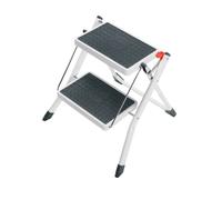 Hailo 4310-001 Mini small and compact folding steps , 2 large steps with non-slip mats, 150 kg Capacity, Black, White, 44 cm