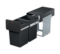 Hailo EcoLine Design Duo L Built-in Waste Separation System - Duo Bin with Full Extension - Sheet Steel - Black - 25.6 x 41.8 x 48.6 cm - 2 x 14 L
