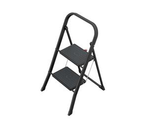 Hailo K44 StandardLine Folding Step - 2 Step Ladder Made of Steel with Large Steps and Non-Slip Mats - Working Height up to 2.46 m - Weight: 4.8 kg - Black