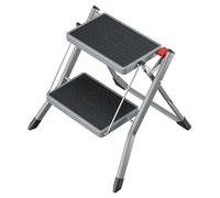 Hailo MK62 Standardline Steel Step Ladder, 2 Extra Wide Steel Steps with Non-Slip Mats, Maximum Load 150 kg, Folding Safety with Release Button, Step Ladder with Carry Handle