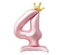 HAIMITI 42 Inch Pink Number Balloons Big Number 1 Balloons with Base Crown Standing Aluminum Foil Balloon for Birthday Wedding Anniversary, Large Balloon for Party Decorations Supplies (Pink 4)