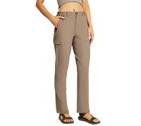 Haimont Women Hiking Pants Elastic Waist Nylon Performance Pants, Straight-Leg, Cargo Pockets, Water Repellent, Khaki, XL