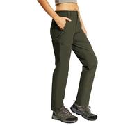 Haimont Women Hiking Pants Elastic Waist Nylon Quick Dry Performance Pants, Straight-Leg, Water Repellent, Olive Green, L