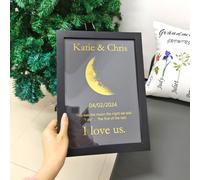 Hainadian Personalized Moon Phase Canvas Frame,Custom Moon Phase Print, Star Map by Date, 1st for Couple, Moon Phase Wall Art (Black,A4)