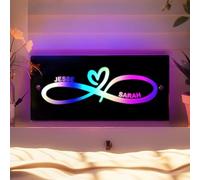 Hainadian Personalized Name Mirror Light Infinity Love Gift for Couple, Custom LED Neon Mirror Sign, 15.24cm x 27.94cm Rectangular Acrylic Wall Mirror