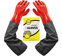 Haiou Pond Gloves, Long Arm Waterproof Gloves,Long Rubber Gloves for Men and Women，61cm/24''-Red