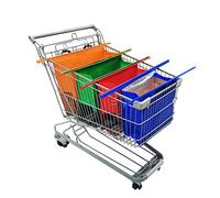 Haiphisi Trolley Bags for Shopping Cart - Set of 4 Reusable Grocery Cart Bags with Cooler Bag & Egg/Wine Holder (Orange, Green, Red, Blue)