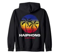 Haiphong Vietnam Beach Palm Tree Retro 80s Style Zip Hoodie