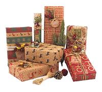 Haipicho 12 Sheets Christmas Wrapping Paper Set - 70x50cm Recycled Kraft Sheets with 10 Tags & 10m Twine - 6 Vintage Designs Eco Friendly Gift Wrap for Men Women Kids (Folded Flat)