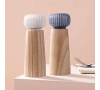 HAIPUSEN Salt and Pepper Mill Set - Wood and Ceramic Pepper Grinder Spice Mill with Adjustable Coarseness, 17.5 cm (with Tray)