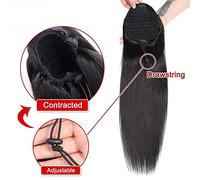 Hair Accessories 8-24 Inches Straight Hair Ponytail Hair Extensions With Drawstring Brazilian Real Hair Slices Bun for Black Women Hair Pieces For Women(16inch(40cm))