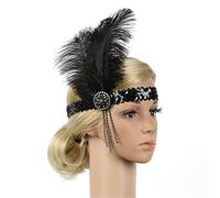 Hair Accessories Black Rhinestone Beaded Sequin Band 1920s Vintage Headpiece Women Feather Headband Women's Feather Headpiece(Color14)