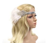 Hair Accessories Black Rhinestone Beaded Sequin Band 1920s Vintage Headpiece Women Feather Headband Women's Feather Headpiece(Color20)