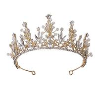 Hair Accessories for Women Fashion Luxury Crystal Ab Bridal Crown Tiaras Light Gold Diadem Tiaras for Women Bride Wedding H (Gold S) (I Small)