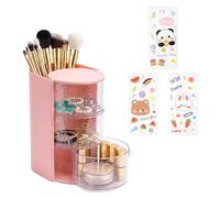 Hair Accessories Organiser - 3 Tier Make up Brush Holder, Dressing Table Accessories, Rotatable Hair-Accessories Storage with 3PCS Cute Stickers, Hair Brush Holder for Desktop & Bathroom (Pink)