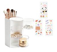 Hair Accessories Organiser - 3 Tier Make up Brush Holder, Dressing Table Accessories, Rotatable Hair-Accessories Storage with 3PCS Cute Stickers, Hair Brush Holder for Desktop & Bathroom (White)
