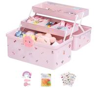 Hair Accessories Organizer Box - 3-Layer Storage Case for Girls' Hair Clips & Ties, Maximize Your Organization | Waterproof Transparent Holder with Stickers and Hairbands for Home