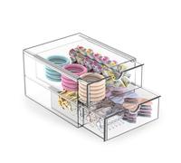 Hair Accessories Organizer for Girls, 2 Tier Acrylic Stackable Storage Drawers, Clear Vanity Hair Tie Bow Claw Clip Scrunchie Holder Organizer for Girls Stuff, Cute Desk Organizers and Accessories