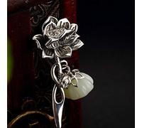 Hair Accessories,Vintage Hairpin Sticks, 925 Silver Chinese Hair Stick for Women Long Hair Retro Flower Tassel Hetian Jade Hair Chopsticks Hairsticks Hair Accessories for Party Dialy Life