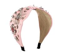Hair Band，Women's Fashion Beads Knotted Fabric Headband Retro Wide Side Hair Accessories Pearl Rhinestone Court Headband for Women Girls(Cherry Blossom)
