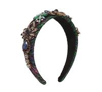 Hair Band，Women's Fashion Embroidery Light Luxury Gemstone Set Headband Fashion Colourful Diamond Headband Vintage Palace Hair Accessories(Green)
