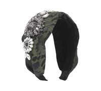 Hair Band，Women's Fashion Fabric Leopard Print Diamonds Hair Hoop Fashion Heavy Made Hair Accessories Wide Side Sunflower Hair Band(Gray)