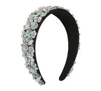 Hair Band，Women's Fashion Flower Rhinestone Shiny Hair Hoop Fashion Dish Hair Accessories Wide Edge Flower Beads Hair Band(White)
