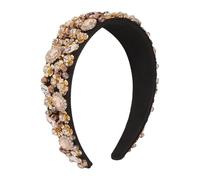 Hair Band，Women's Fashion Flower Rhinestone Shiny Hair Hoop Fashion Dish Hair Accessories Wide Edge Flower Beads Hair Band(Brown)